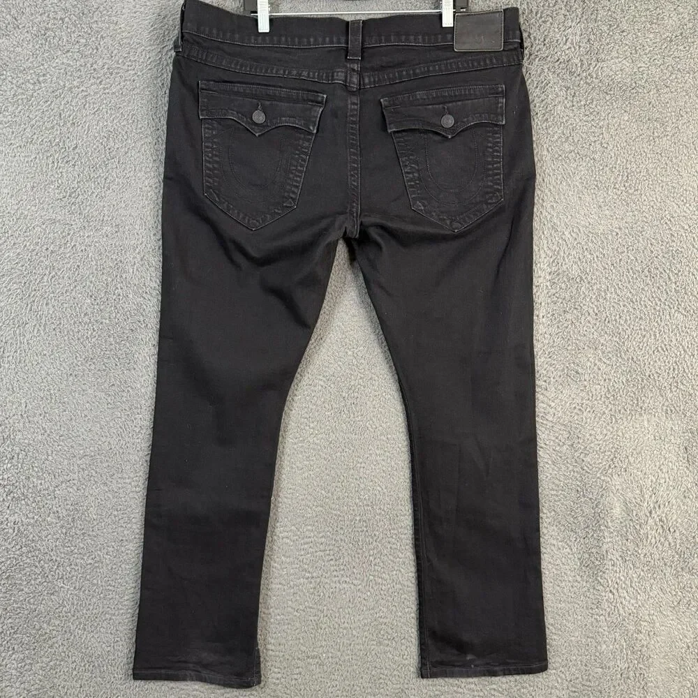 True Religion Jeans Mens 42x31 Black Ricky Relaxed Straight Fit Stretch Denim